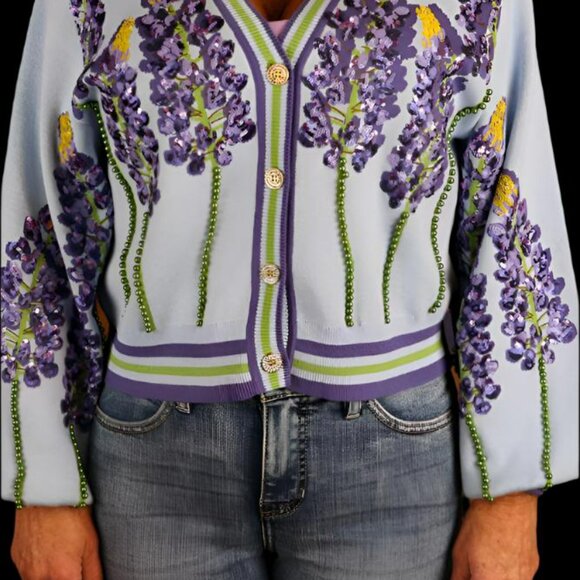 NWT Queen Of Sparkles Pale Blue Bonnets Cardigan - Picture 8 of 8